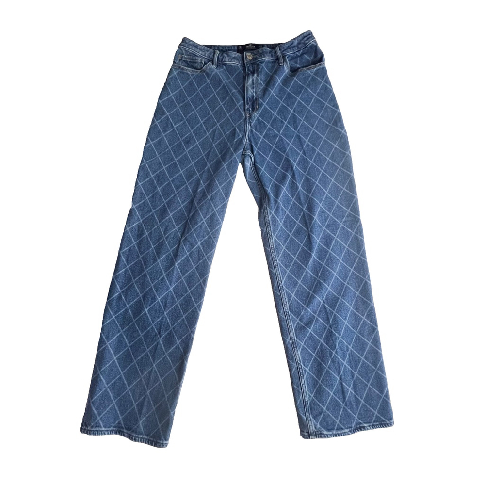 Hollister Ultra High Rise Dad Jeans Women 13R Blue Bleach Diamond Baggy 90s